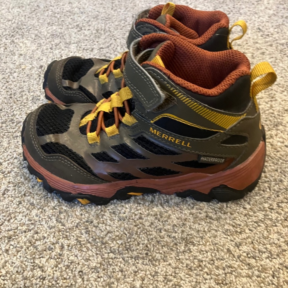 Merrell M-FST Mid A/C Waterproof Kids Hiking Boots Olive Orange MK261289 11M